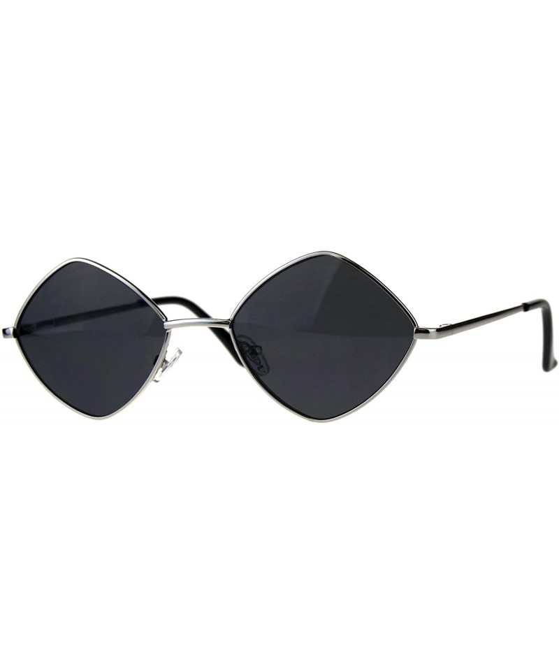 Square Diamond Shape Sunglasses Vintage Indie Fashion Shades Spring Hinge - Silver (Black) - CP18ENON373 $8.12