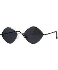 Square Diamond Shape Sunglasses Vintage Indie Fashion Shades Spring Hinge - Silver (Black) - CP18ENON373 $8.12