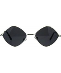 Square Diamond Shape Sunglasses Vintage Indie Fashion Shades Spring Hinge - Silver (Black) - CP18ENON373 $8.12