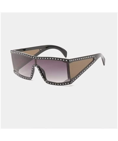 Square Oversize Square Rhinestones Sunglasses for Women and Men Unisex Vintage Flat Top Eyewear - C2 Gradient Gray - CW19843G...
