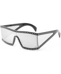 Square Oversize Square Rhinestones Sunglasses for Women and Men Unisex Vintage Flat Top Eyewear - C2 Gradient Gray - CW19843G...