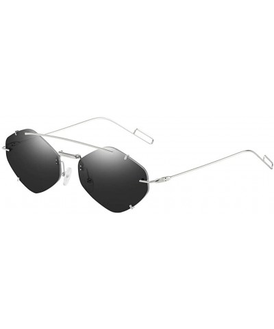 Rectangular Irregular Diamond Shape Flat Lens Mirrored Metal Frame Glasses Cat Eye Sunglasses - Black - C9196YY3Y5W $10.37