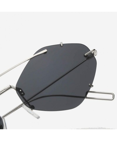 Rectangular Irregular Diamond Shape Flat Lens Mirrored Metal Frame Glasses Cat Eye Sunglasses - Black - C9196YY3Y5W $10.37