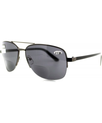 Aviator Bifocal Magnification Lens Sunglasses Mens Half Rim Aviator Tinted Reader - Gunmetal - C91854LYKZE $9.80