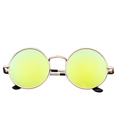 Round Premium Round Metal Mirrored Full Mirror Circle Sunglasses (Green - 0) - C412ODK0AMM $19.11