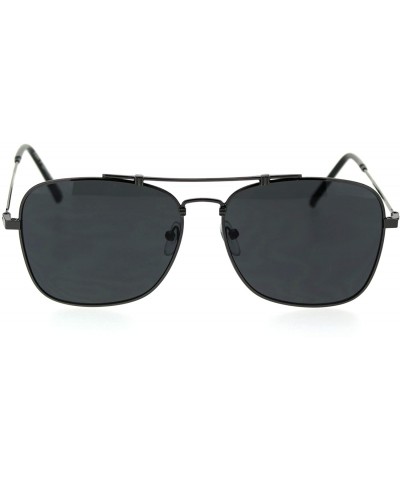 Square Mens Classic Rectangular Metal Wirerim Pilots Sunglasses - Black Smoke - CN18SYOD3ZG $12.59
