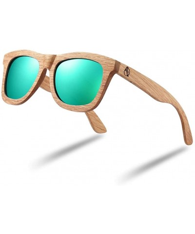 Oversized Wood Sunglasses- Polarized Bamboo Wooden Sunglasses Men Women in Engraved Box - Green - CG19C952HTC $20.20