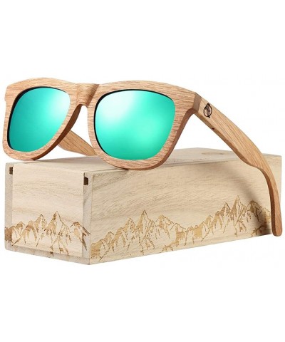 Oversized Wood Sunglasses- Polarized Bamboo Wooden Sunglasses Men Women in Engraved Box - Green - CG19C952HTC $20.20