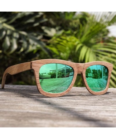 Oversized Wood Sunglasses- Polarized Bamboo Wooden Sunglasses Men Women in Engraved Box - Green - CG19C952HTC $20.20