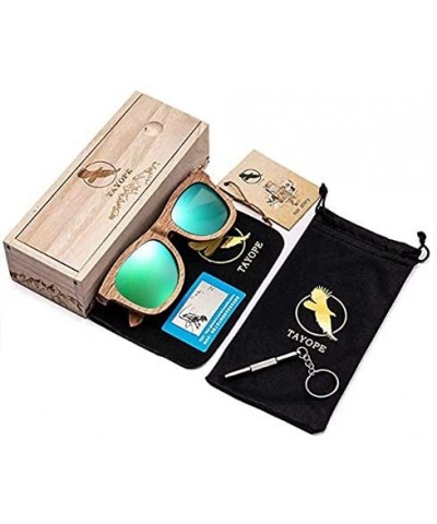 Oversized Wood Sunglasses- Polarized Bamboo Wooden Sunglasses Men Women in Engraved Box - Green - CG19C952HTC $20.20