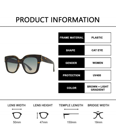 Cat Eye Large Classic Square Sunglasses for Women with Flat Lens UV400 Protection - Brown + Light Gradient - CO195Q0M7TL $25.61