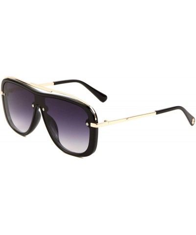 Round Round One Piece Shield Lens Metal Top Bar Sunglasses - Smoke - CB197NHS84O $10.73