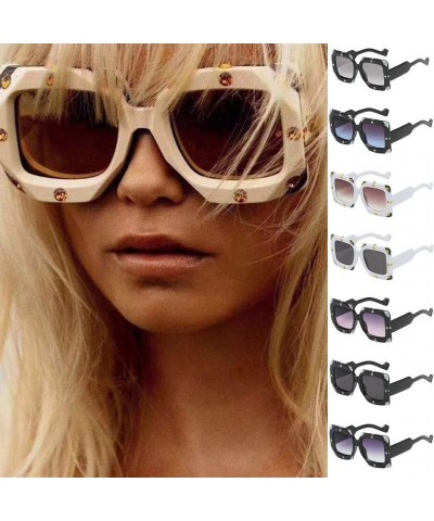 Oversized Oversized Sunglasses for Women Square Thick Frame Shiny Rhinestone Shades Polarized Eyewear UV Protection - D - CV1...