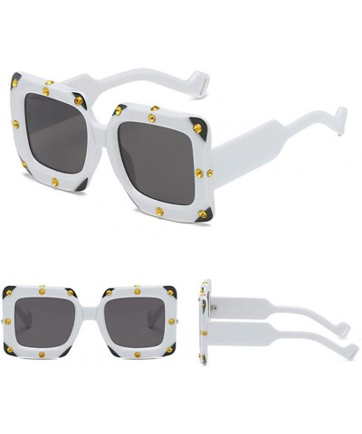 Oversized Oversized Sunglasses for Women Square Thick Frame Shiny Rhinestone Shades Polarized Eyewear UV Protection - D - CV1...