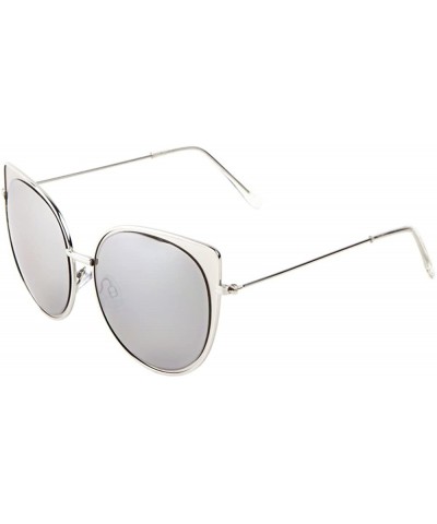 Cat Eye Round Cat Eye Sunglasses Color Mirror Lens Thin Frame Women Runway Fashion - Silver/Silver (Silver Lens) - CZ12O31EJD...
