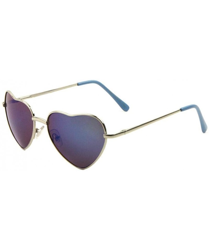 Aviator Women's Lolita Heart Shaped Metal Aviator Sunglasses - Silver & Blue - C918UX7SKRU $10.08
