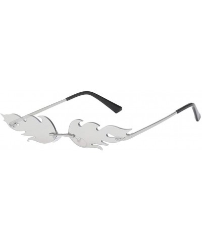 Square Polarized Sunglasses for Women Vintage Fire Flame Mirrored Rimless Wave Fashion Sun Glasses (B) - B - CK19007R495 $18.32