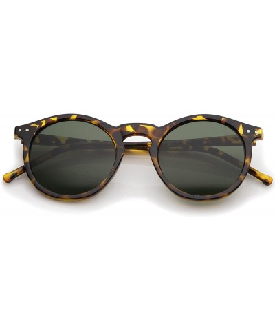 Round Retro Horn Rimmed Keyhole Nose Bridge P3 Round Sunglasses 49mm - Shiny Yellow-tortoise / Green - C312MZOIVYO $12.00