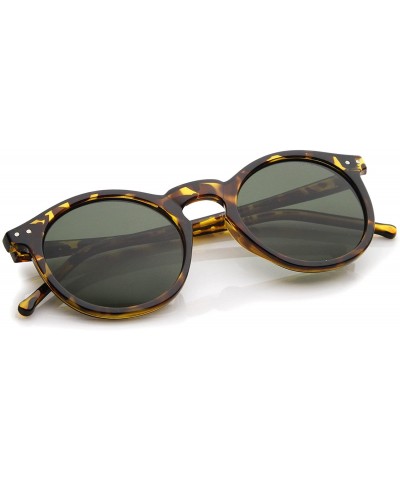 Round Retro Horn Rimmed Keyhole Nose Bridge P3 Round Sunglasses 49mm - Shiny Yellow-tortoise / Green - C312MZOIVYO $12.00