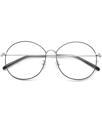 Round Men's and Women's Retro Metal Eyeglass Frame Round Optical Glasses - Silver Black - C318NGQXDDN $9.00