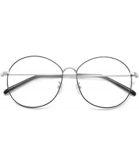 Round Men's and Women's Retro Metal Eyeglass Frame Round Optical Glasses - Silver Black - C318NGQXDDN $20.37