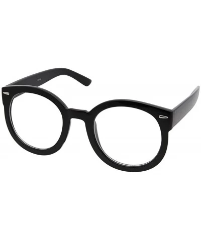 Round Women's Designer Inspired Oversized Round Circle Sunglasses Mod Fashion - Black - Clear Lens - CG119JOA577 $20.00