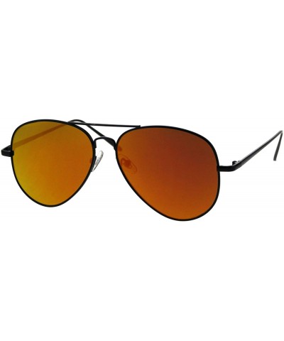 Aviator Flat Frame Aviator Sunglasses Unisex Fashion Mirrored Shades UV 400 - Black (Orange Mirror) - CR18I6S3TA2 $20.26
