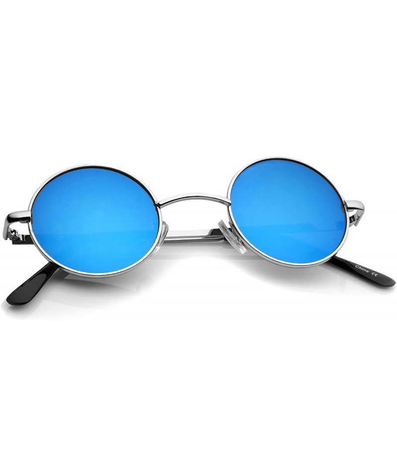 Round Retro Round Sunglasses for Men Women with Color Mirrored Lens John Lennon Glasses - Silver / Blue - CM12OI1ZF18 $13.26