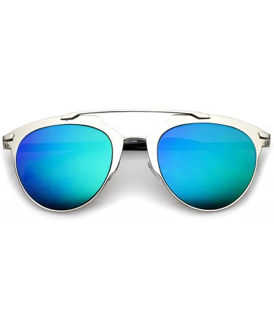 Round Retro Round Sunglasses for Men Women with Color Mirrored Lens John Lennon Glasses - Silver / Blue - CM12OI1ZF18 $13.26