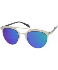 Round Retro Round Sunglasses for Men Women with Color Mirrored Lens John Lennon Glasses - Silver / Blue - CM12OI1ZF18 $13.26