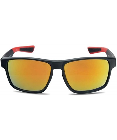 Rectangular Outdoor Dual Colored Sports Fashion Wraparound Square Mirrored Revo Lens Sunglasses For Men - CV18UEWIUDW $15.88