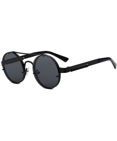 Rimless Retro Rimless Round Steampunk Sunglasses - Black - C018NZHL2ZE $32.61