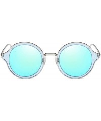 Oval Round Polarized Sunglasses Metal Frame Flat Lens Unisex Glasses SJ1058 - C4 Silver Frame/Light Blue Mirrored Lens - CB18...