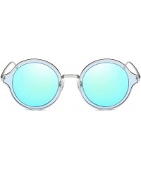 Oval Round Polarized Sunglasses Metal Frame Flat Lens Unisex Glasses SJ1058 - C4 Silver Frame/Light Blue Mirrored Lens - CB18...