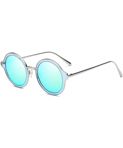 Oval Round Polarized Sunglasses Metal Frame Flat Lens Unisex Glasses SJ1058 - C4 Silver Frame/Light Blue Mirrored Lens - CB18...