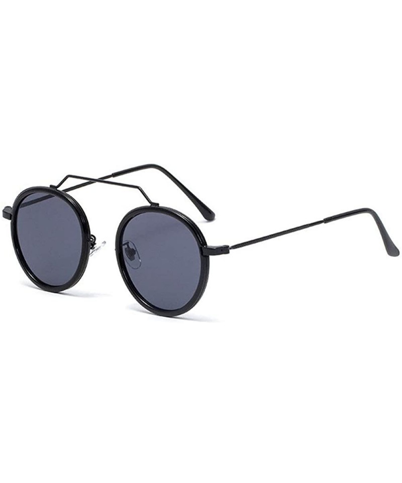Round 2020 Fashion Retro Round Sunglasses Men Women Full Frame Metal Sun shade glasses UV protection - Black&grey - CK1925OTD...