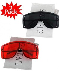 Oversized OVERSIZED VINTAGE RETRO Huge Big MASK SHIELD Half Face Owen Style SUNGLASSES - Black and Red - CK18ILERMKD $41.80