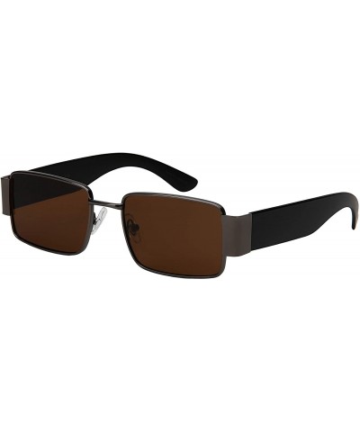 Rectangular Retro Vintage Square Frame Sunglasses for Men Women UV Protection 50mm Flat Lens - C818ZWL2QEX $20.12
