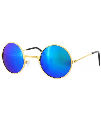 Round Round Retro Vintage Circle Style Sunglasses Colored Metal Frame Small Frame 44mm - Blue - CL18Q8LHIZ5 $11.30