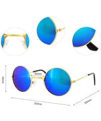 Round Round Retro Vintage Circle Style Sunglasses Colored Metal Frame Small Frame 44mm - Blue - CL18Q8LHIZ5 $11.30