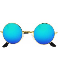 Round Round Retro Vintage Circle Style Sunglasses Colored Metal Frame Small Frame 44mm - Blue - CL18Q8LHIZ5 $11.30