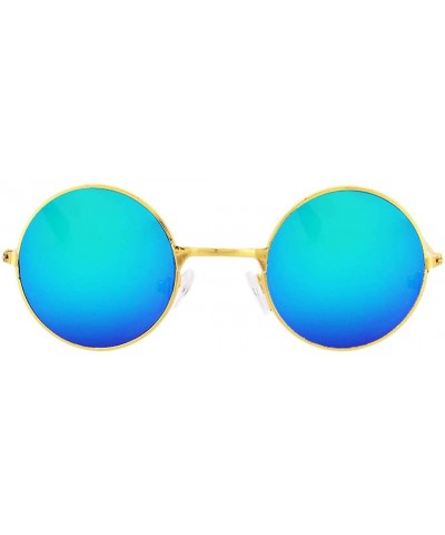 Round Round Retro Vintage Circle Style Sunglasses Colored Metal Frame Small Frame 44mm - Blue - CL18Q8LHIZ5 $11.30