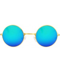 Round Round Retro Vintage Circle Style Sunglasses Colored Metal Frame Small Frame 44mm - Blue - CL18Q8LHIZ5 $11.30