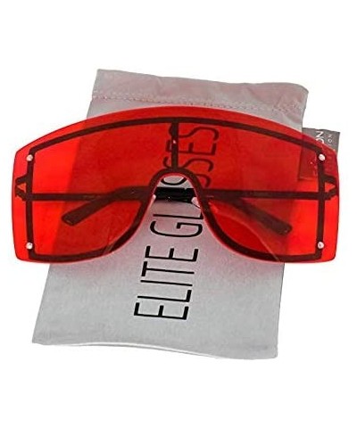 Oversized OVERSIZED VINTAGE RETRO Huge Big MASK SHIELD Half Face Owen Style SUNGLASSES - Black and Red - CK18ILERMKD $41.80