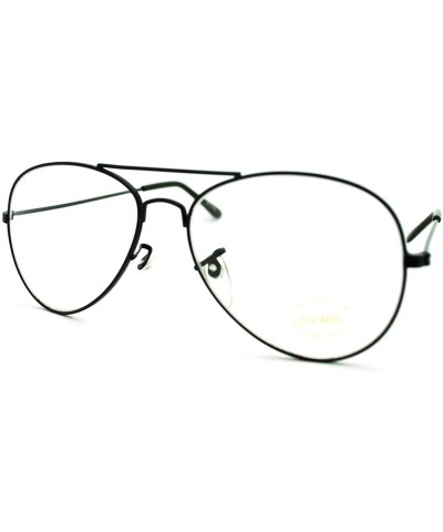 Aviator Clear Lens Glasses Unisex Thin Metal Aviator Eyeglasses Frame - Black - CN11IELOCWB $19.21