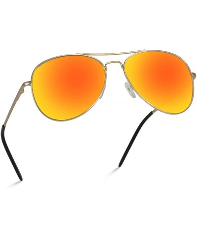 Aviator Classic Mirror Lenses Aviator Sunglasses w/Flex Hinges - Gold Frame / Mirror Orange-red - CW124LW1XNH $11.51