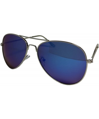 Aviator Aviator Sunglasses With Silver Frame And Dark Tint Lens Unisex - Blue - CI125Q8ZHPF $18.81