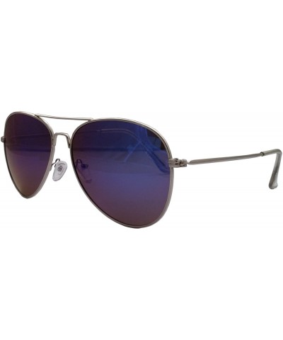 Aviator Aviator Sunglasses With Silver Frame And Dark Tint Lens Unisex - Blue - CI125Q8ZHPF $7.67