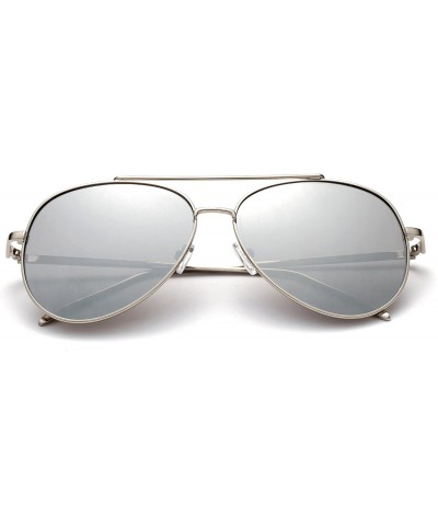 Aviator "Sweet Night" Pilot Style Comfortable Fashion Sunglasses - Silver/Mirror - CE12M436N49 $12.04