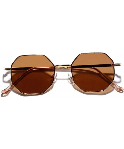 Round Retro Polygon Sunglasses Men Women Luxury Lens Round Vintage Small Frame Mirror Color - 1 - CY198A0NX8G $32.36